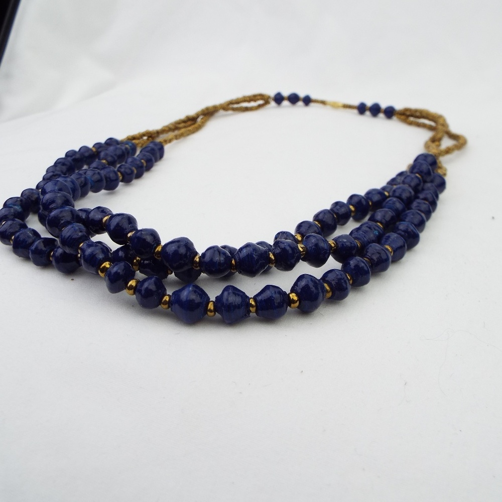 Authentic Navy Necklace Made from Paper Beads